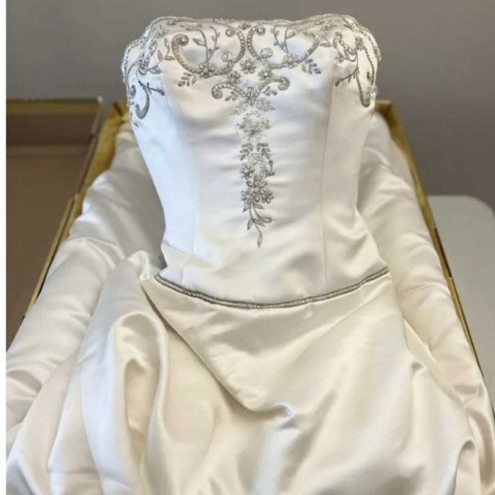 Oleg Cassini Strapless Wedding Dress with Silver Embroidery